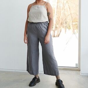 Linenfox Ocean Linen Wide Straight Leg Cropped Pant Slate‎ Grey Small